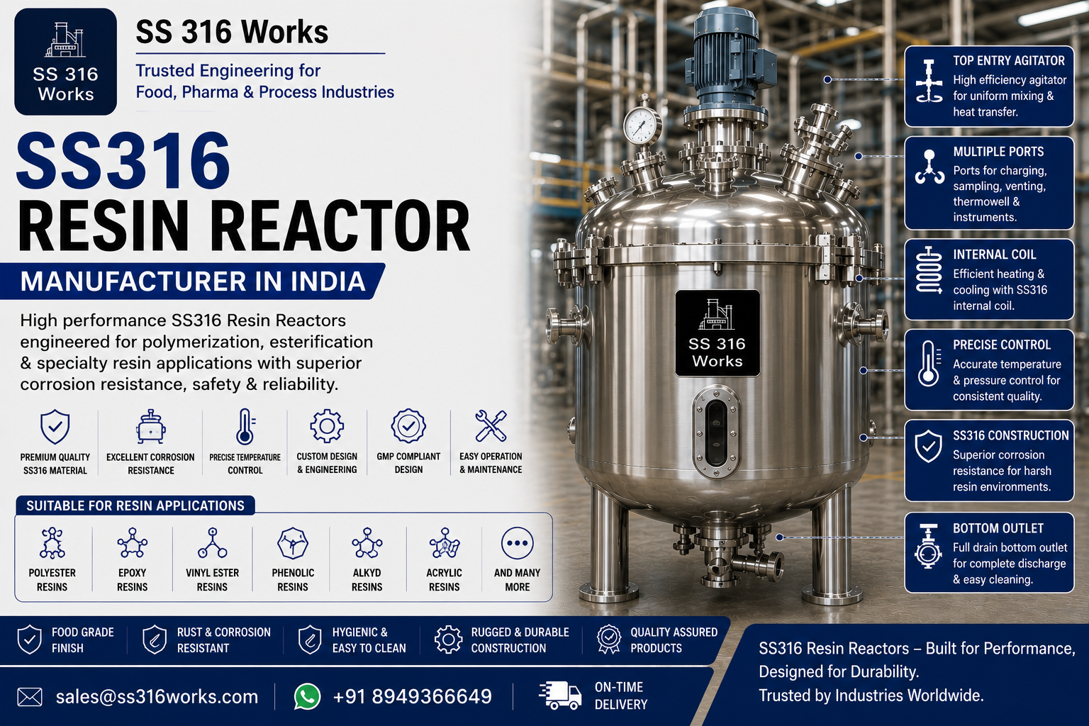 SS316 Resin Reactor Manufacturer in India
